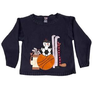 𝅺class Club Size 3T Appliquéd Sporting Snowman on a Navy Sweater